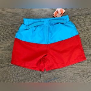Primary tomato and peacock lined swimsuit, size 3-6 months. NWT